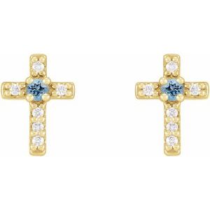 14K Yellow Gold Natural Aquamarine & .03 CTW Natural Diamond Cross Earrings