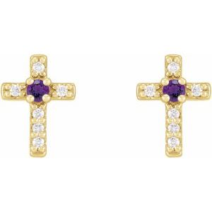 14K Yellow Gold Natural Amethyst & .03 CTW Natural Diamond Cross Earrings – image 2