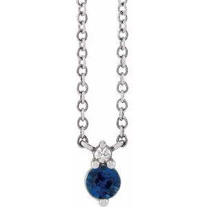 Platinum Natural Blue Sapphire & .015 CT Natural Diamond 18" Necklace