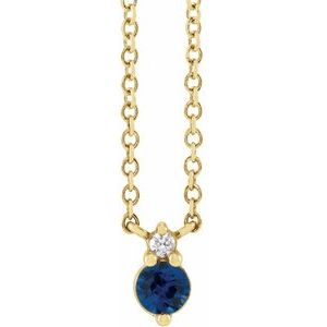 14K Yellow Gold Natural Blue Sapphire & .015 CT Natural Diamond 18" Necklace