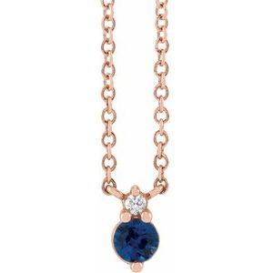 14K Rose Gold Natural Blue Sapphire & .015 CT Natural Diamond 18" Necklace