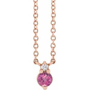 14K Rose Gold Natural Pink Sapphire & .015 CT Natural Diamond 18" Necklace