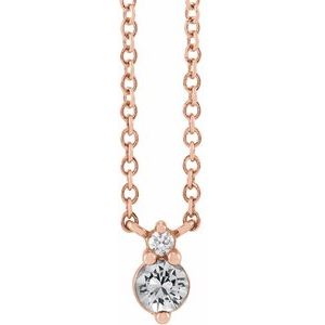 14K Rose Gold Natural White Sapphire & .015 CT Natural Diamond 18" Necklace