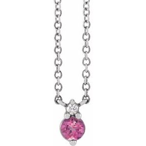 Platinum Natural Pink Sapphire & .015 CT Natural Diamond 18" Necklace