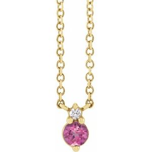 14K Yellow Gold Natural Pink Sapphire & .015 CT Natural Diamond 18" Necklace