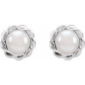 Platinum Cultured White Freshwater Pearl Rope Earrings