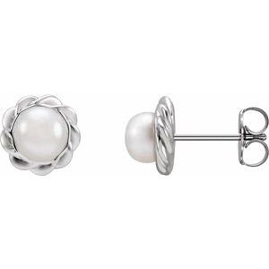 Platinum Cultured White Freshwater Pearl Rope Earrings