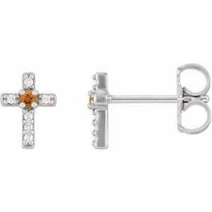 Sterling Silver Natural Citrine & .03 CTW Natural Diamond Cross Earrings