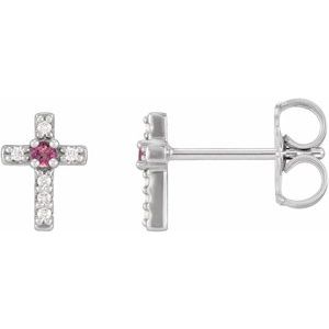 Sterling Silver Natural Pink Tourmaline & .03 CTW Natural Diamond Cross Earrings