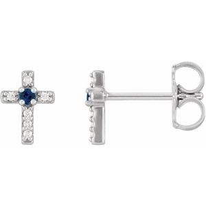 Sterling Silver Natural Blue Sapphire & .03 CTW Natural Diamond Cross Earrings