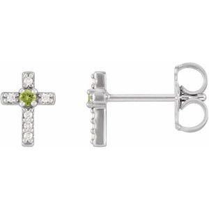 Sterling Silver Natural Peridot & .03 CTW Natural Diamond Cross Earrings