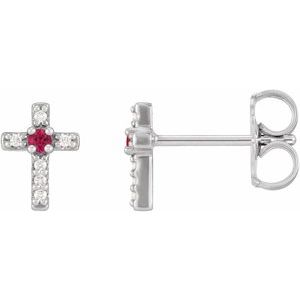 Platinum Natural Ruby & .03 CTW Natural Diamond Cross Earrings