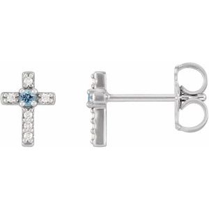 Sterling Silver Natural Aquamarine & .03 CTW Natural Diamond Cross Earrings