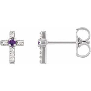 Sterling Silver Natural Amethyst & .03 CTW Natural Diamond Cross Earrings