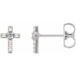 14K White Gold Natural White Sapphire & .03 CTW Natural Diamond Cross Earrings
