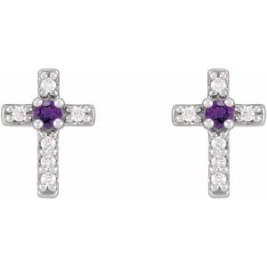 Sterling Silver Natural Amethyst & .03 CTW Natural Diamond Cross Earrings – image 2