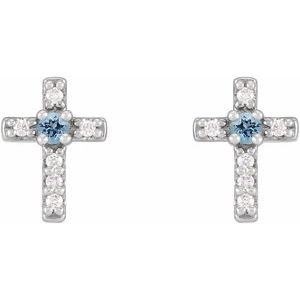 14K White Gold Natural Aquamarine & .03 CTW Natural Diamond Cross Earrings – image 2