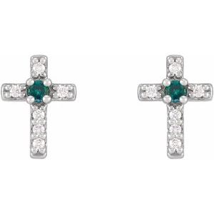 14K White Gold Natural Alexandrite & .03 CTW Natural Diamond Cross Earrings – image 2