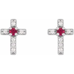 Platinum Natural Ruby & .03 CTW Natural Diamond Cross Earrings – image 2
