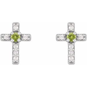 14K White Gold Natural Peridot & .03 CTW Natural Diamond Cross Earrings – image 2