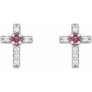Sterling Silver Natural Pink Tourmaline & .03 CTW Natural Diamond Cross Earrings – image 2