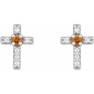 Platinum Natural Citrine & .03 CTW Natural Diamond Cross Earrings – image 2