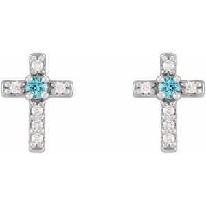 Platinum Natural Blue Zircon & .03 CTW Natural Diamond Cross Earrings – image 2