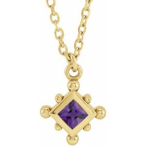 14K Yellow Gold Natural Amethyst Bezel-Set Beaded 16-18" Necklace