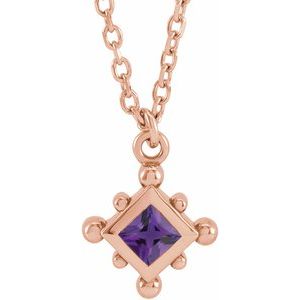 14K Rose Gold Natural Amethyst Bezel-Set Beaded 16-18" Necklace