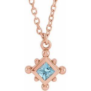 14K Rose Gold Natural Aquamarine Bezel-Set Beaded 16-18" Necklace