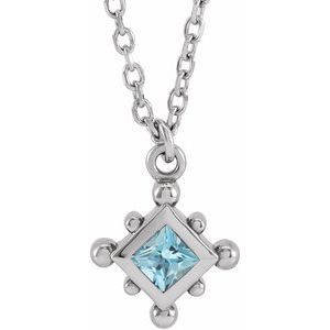 14K White Gold Natural Aquamarine Bezel-Set Beaded 16-18" Necklace