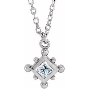 14K White Gold 1/10 CT Natural Diamond Bezel-Set Beaded 16-18" Necklace