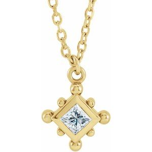 14K Yellow Gold 1/10 CT Natural Diamond Bezel-Set Beaded 16-18" Necklace