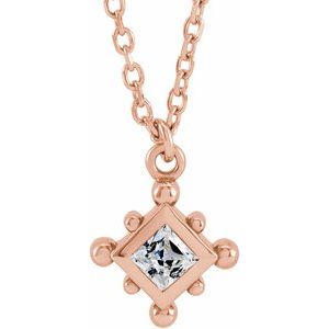 14K Rose Gold Natural White Sapphire Bezel-Set Beaded 16-18" Necklace