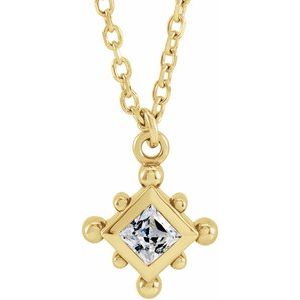 14K Yellow Gold Natural White Sapphire Bezel-Set Beaded 16-18" Necklace