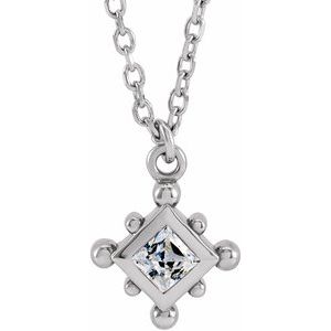 14K White Gold Natural White Sapphire Bezel-Set Beaded 16-18" Necklace