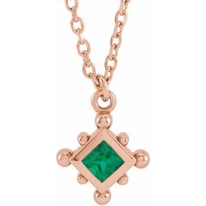 14K Rose Gold Natural Emerald Bezel-Set Beaded 16-18" Necklace