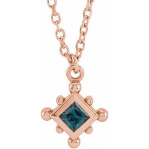 14K Rose Gold Lab-Grown Alexandrite Bezel-Set Beaded 16-18" Necklace