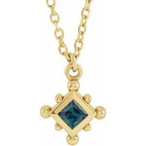14K Yellow Gold Lab-Grown Alexandrite Bezel-Set Beaded 16-18" Necklace