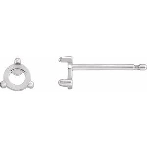 Sterling Silver 3.5 mm Round Rose-Cut 3-Prong Claw Earring Mounting