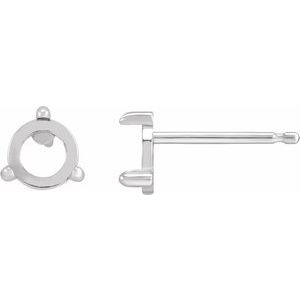 Platinum 4 mm Round Rose-Cut 3-Prong Claw Earring Mounting