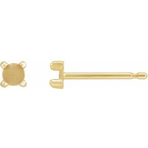 14K Yellow Gold 2 mm Round Rose-Cut 4-Prong Claw Earring Mounting