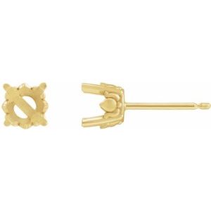 14K Yellow Gold 6 mm Round Floral Earring Mounting