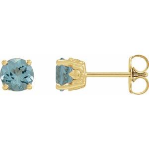 14K Yellow Gold 5 mm  Natural Aquamarine Floral Earrings