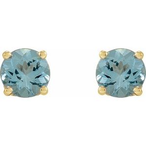 14K Yellow Gold 6 mm  Natural Aquamarine Floral Earrings – image 2