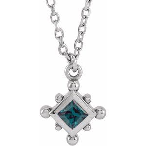14K White Gold Lab-Grown Alexandrite Bezel-Set Beaded 16-18" Necklace