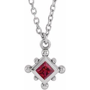14K White Gold Lab-Grown Ruby Bezel-Set Beaded 16-18" Necklace