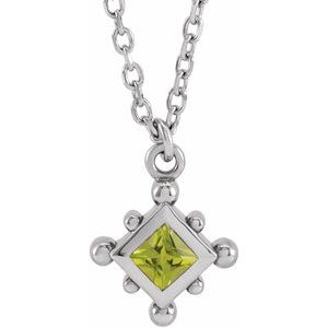 14K White Gold Natural Peridot Bezel-Set Beaded 16-18" Necklace
