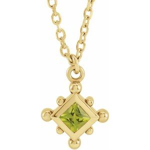 14K Yellow Gold Natural Peridot Bezel-Set Beaded 16-18" Necklace