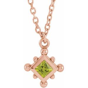 14K Rose Gold Natural Peridot Bezel-Set Beaded 16-18" Necklace